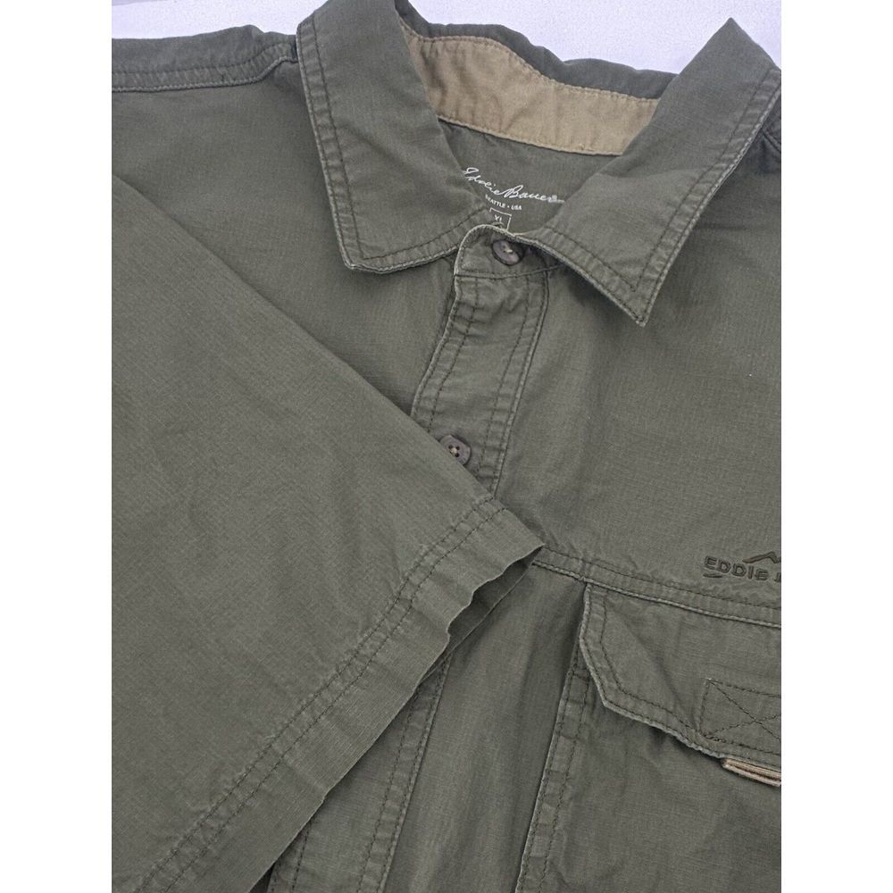 Eddie Bauer Green Fishing Outdoor Hiking‎ Short Sleeve Button Up Shirt XL